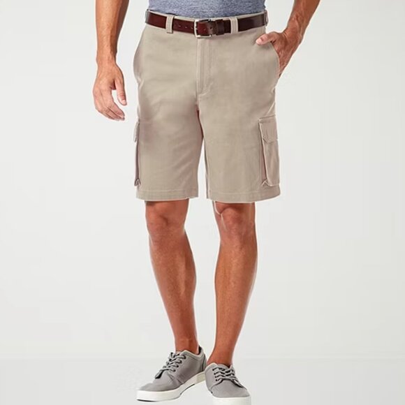 Haggar Tech Mens 10" Stretch Fabric Cargo Short - Putty Sz 34W 925136 - Picture 1 of 5